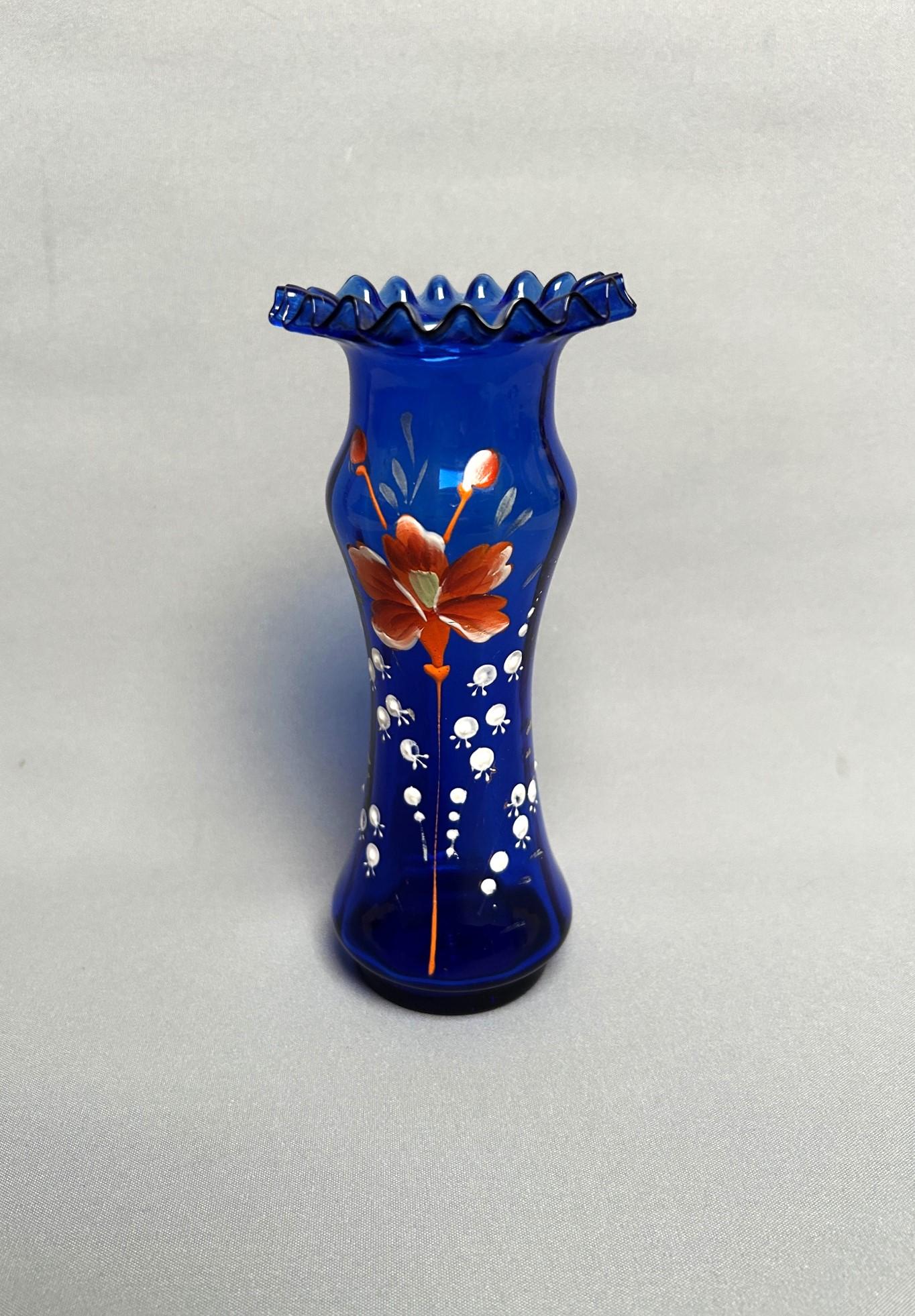 Lovely Victorian Enamel Painted Stem Vase (1 of 6)