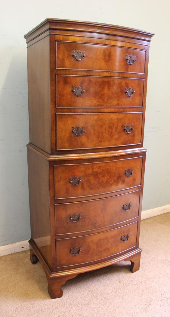 Burr Walnut Bow Front Chest on Chest of Drawers (1 of 10) Burr Walnut Bow Front Chest on Chest of Drawers (1 of 10)