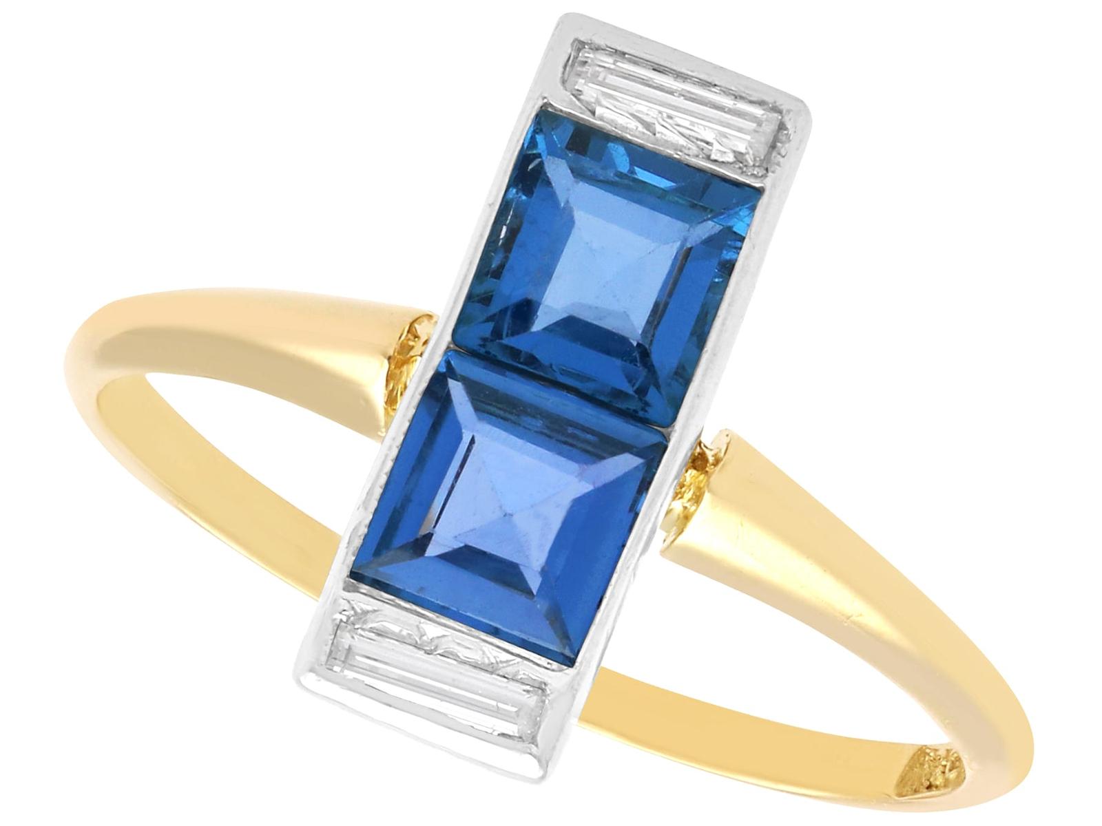 Antique 1.50ct Sapphire and 0.24ct Diamond 18ct Yellow Gold Dress Ring Circa 1930 (1 of 10)