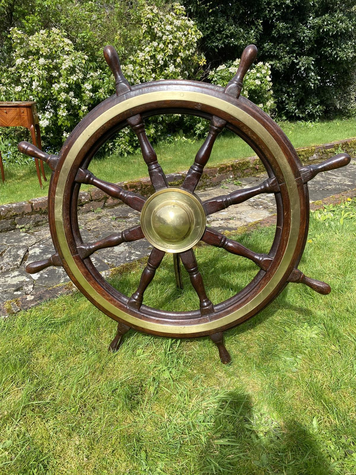 Large Brass Bound 19th Century Ships Wheel (1 of 3) Large Brass Bound 19th Century Ships Wheel (1 of 3)