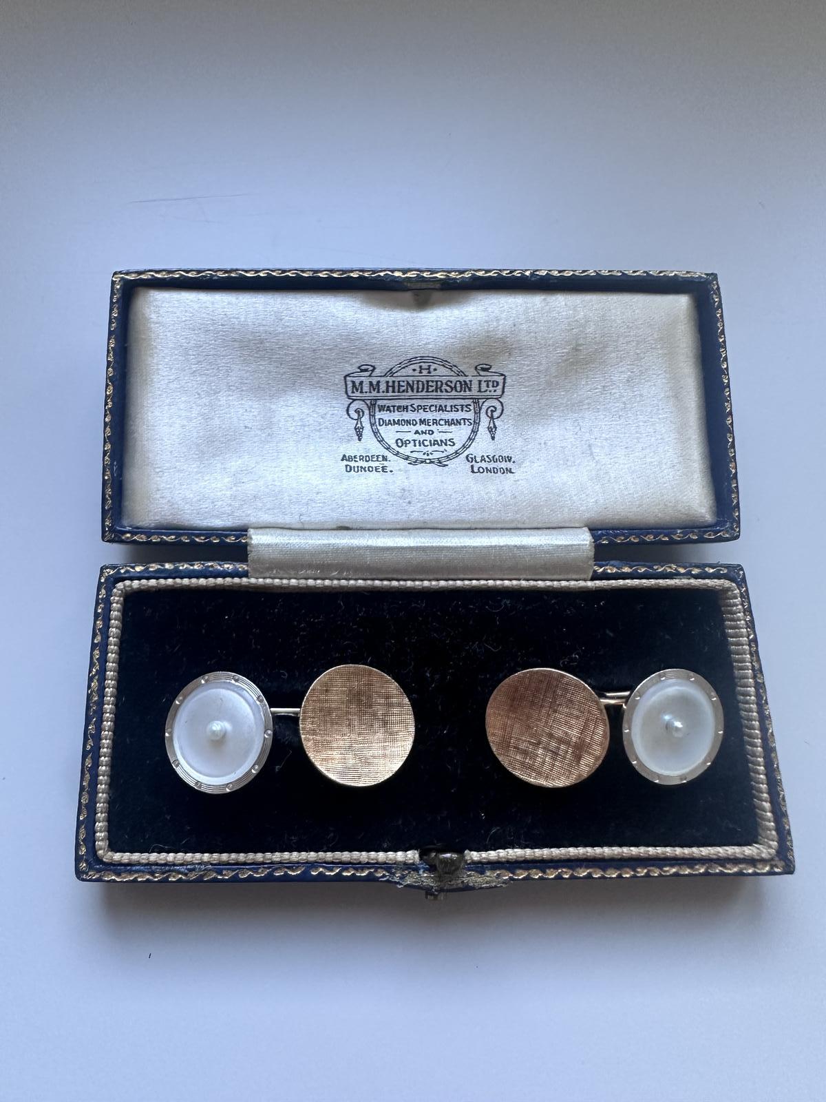14ct Yellow Gold Mother of Pearl & Seed Pearl Cufflinks (1 of 7)