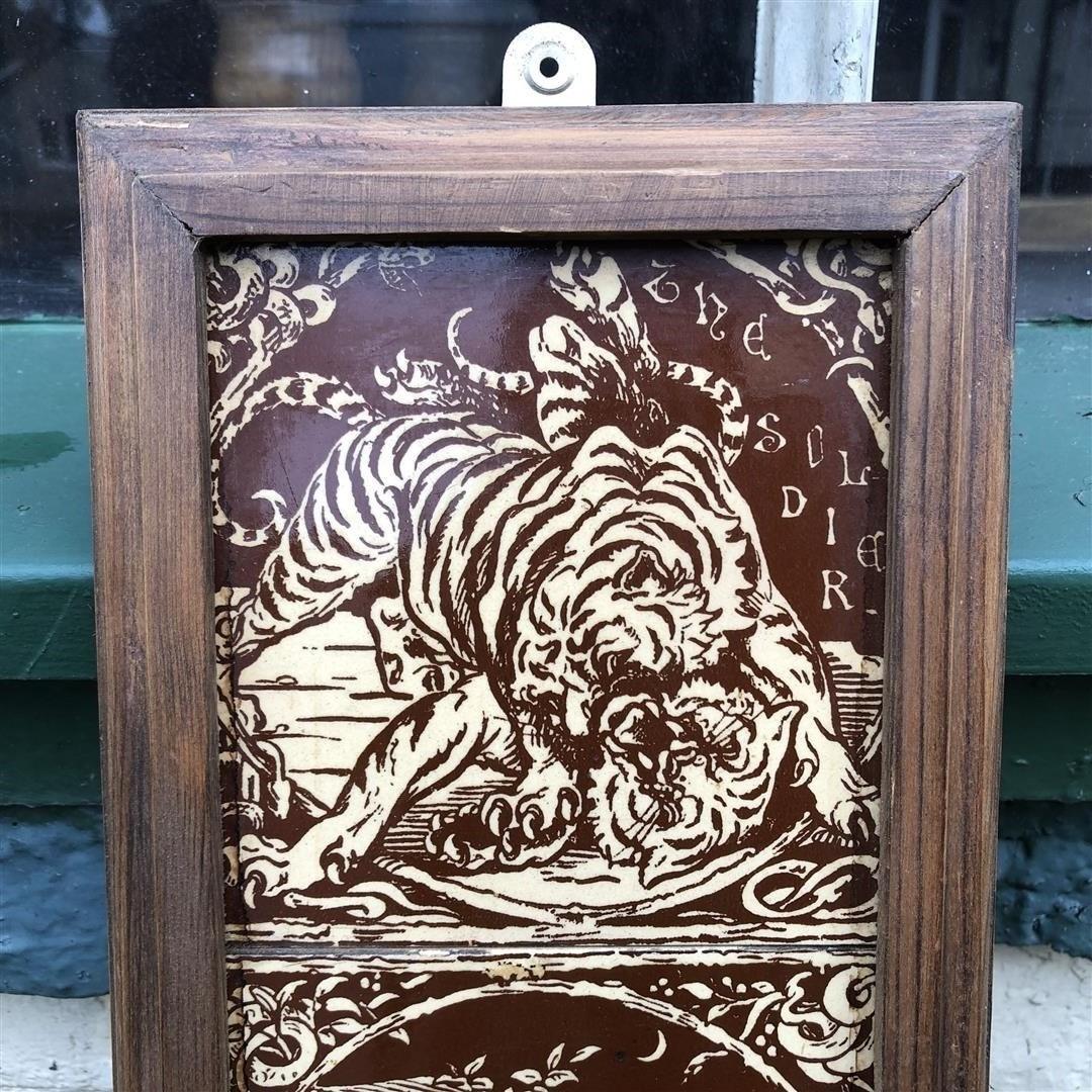 Five Antique Minton Tiles in Frame Animal Scenes 1870s (1 of 10)