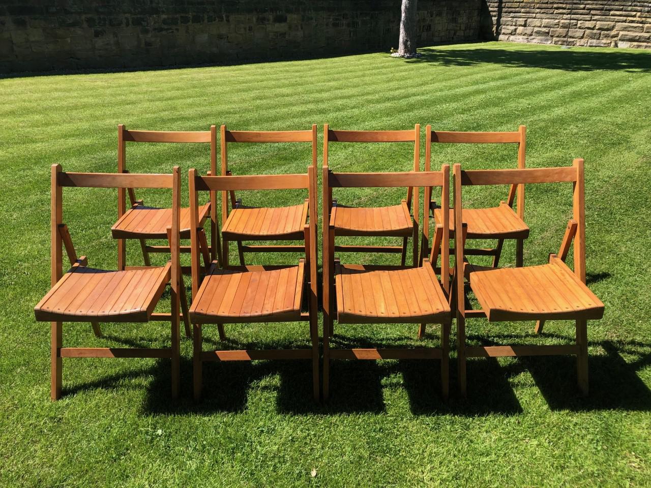 Antique Set of 8 Folding Beech Chairs (1 of 9)