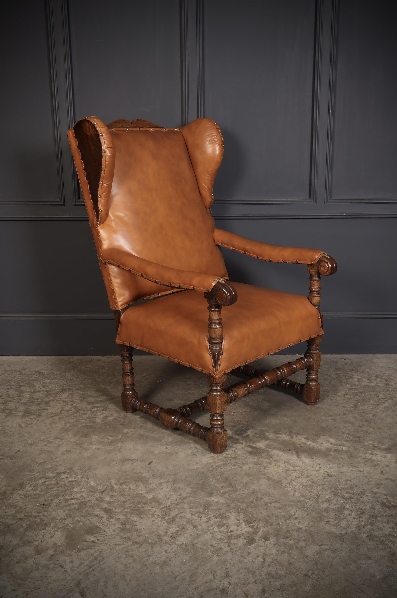 19th Century Oak & Leather Wingback Armchair (1 of 11)