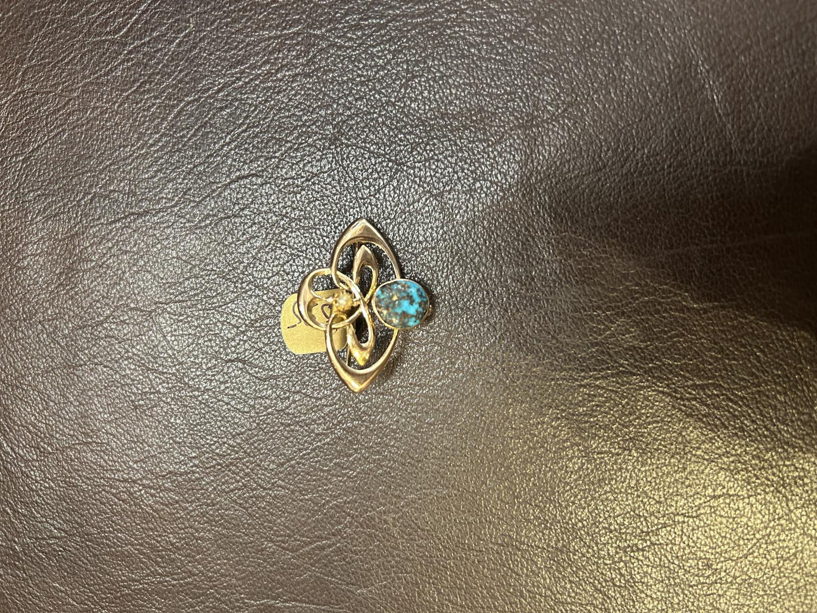9ct Gold Turquoise + Pearl Brooch (1 of 2)