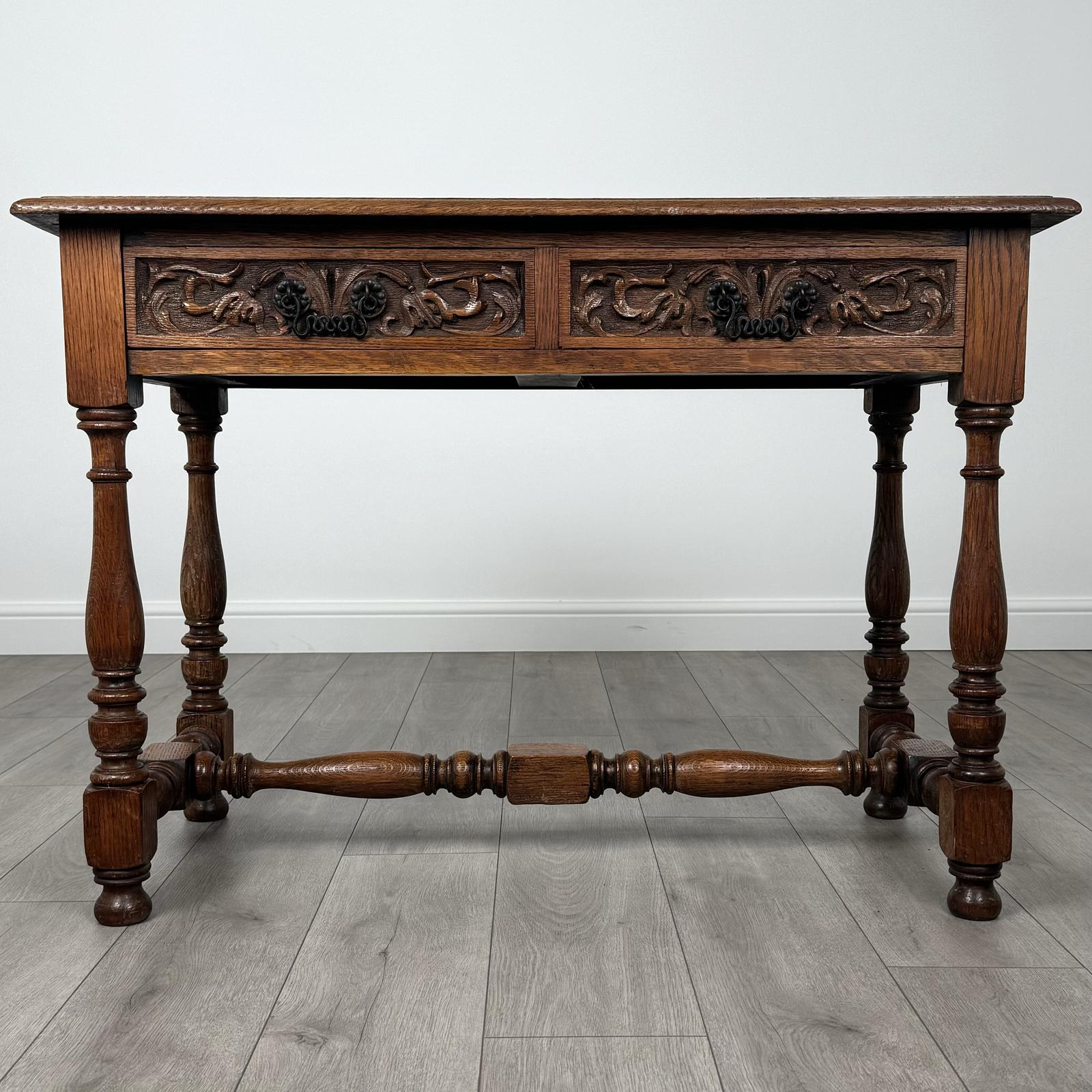 Antique 19th Century Carved Writing Table In Oak (1 of 10) Antique 19th Century Carved Writing Table In Oak (1 of 10)