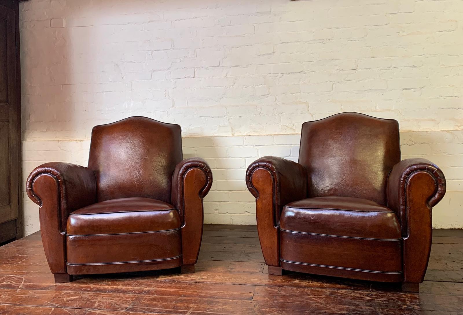 A Stunning Pair of French Leather Club Chairs Chapeaux de Gendarme, Circa 1950's (1 of 13) A Stunning Pair of French Leather Club Chairs Chapeaux de Gendarme, Circa 1950's (1 of 13)