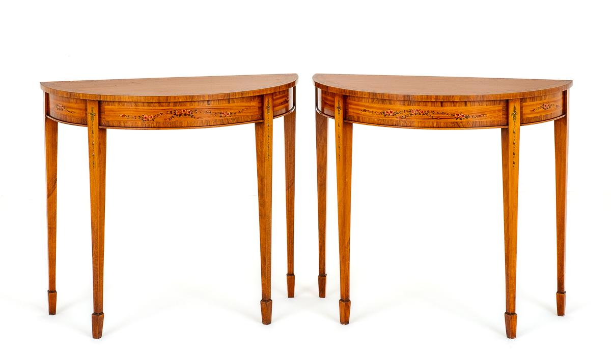 Pair of Satinwood Sheraton Revival Console Tables (1 of 10) Pair of Satinwood Sheraton Revival Console Tables (1 of 10)