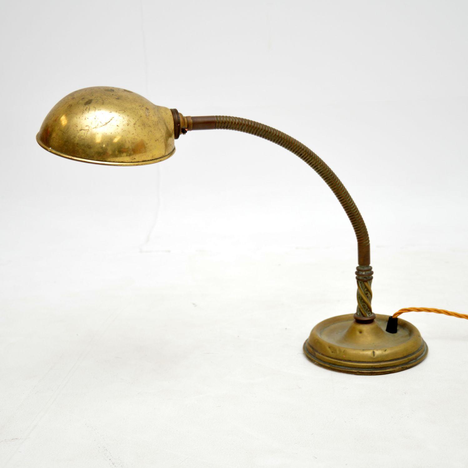 Antique Brass Goose Neck Desk Lamp (1 of 9)