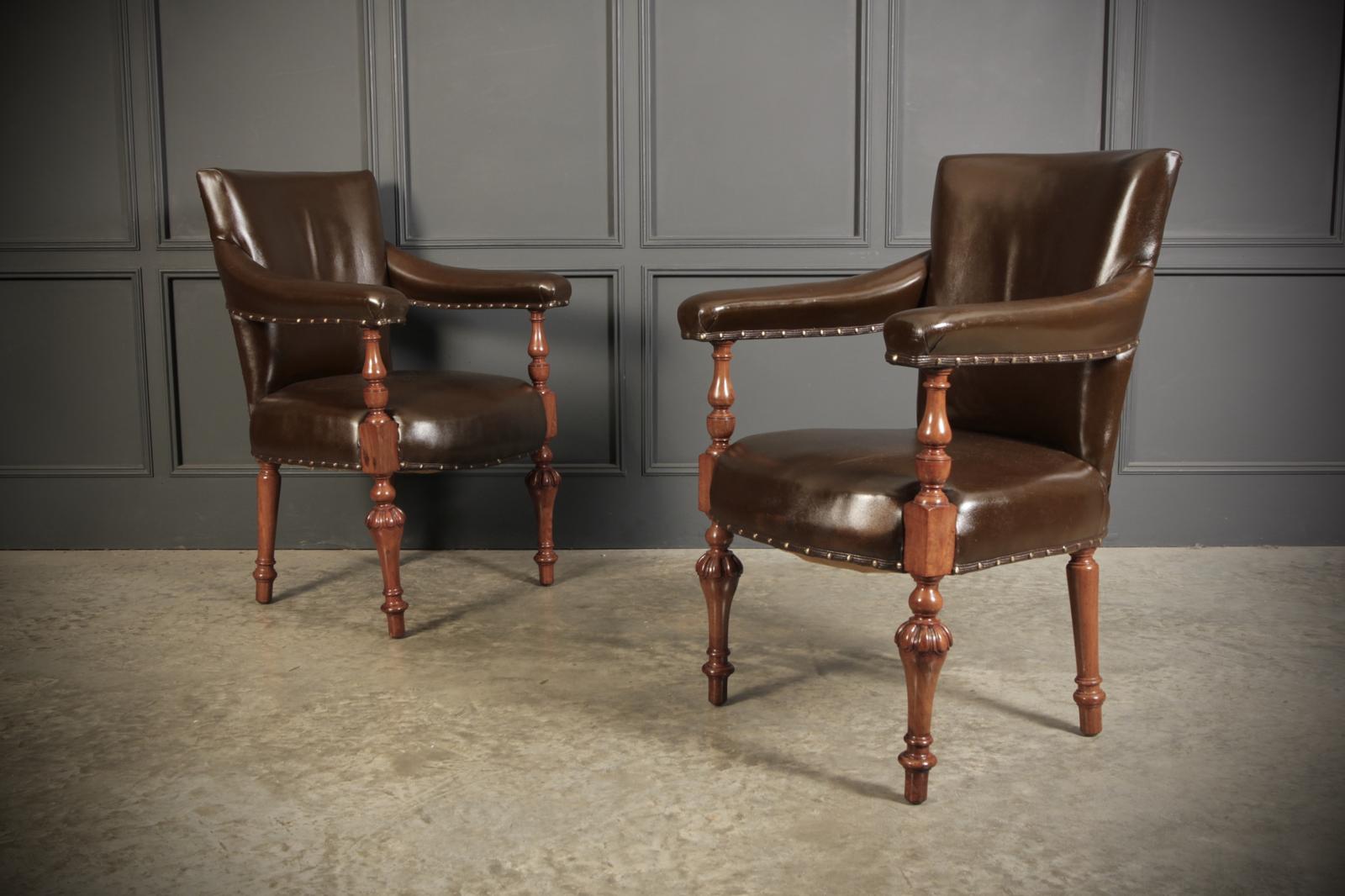 Pair of Victorian Mahogany & Leather Library Armchairs (1 of 10)