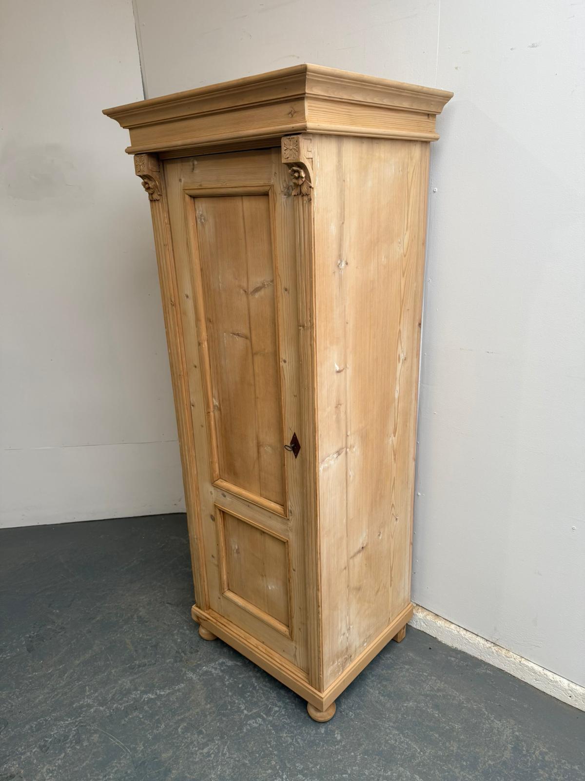 A Superb Antique /old Pine 1 Door Hall Wardrobe to Wax/paint (1 of 9)