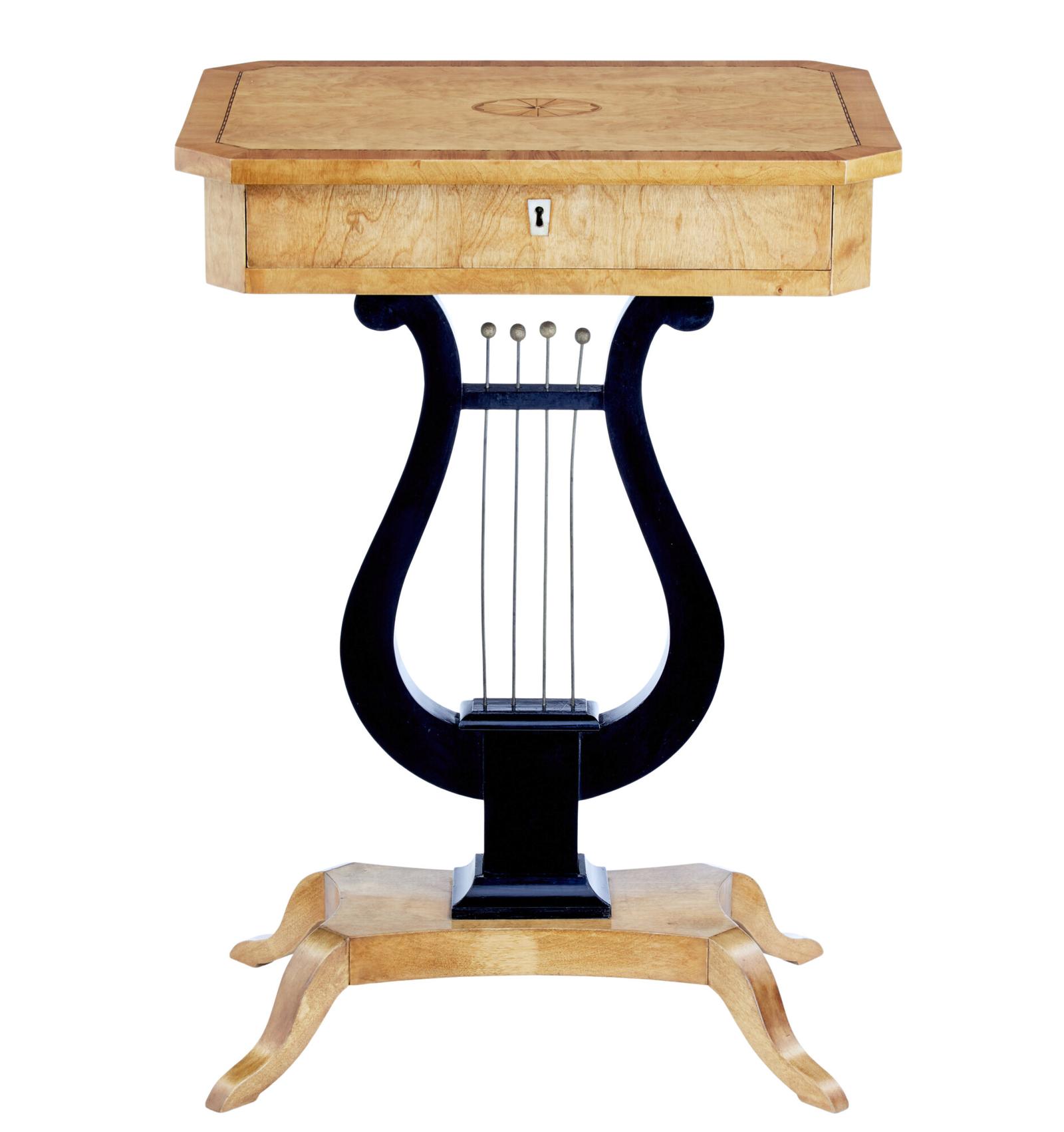 19th Century Inlaid Birch Lyre Form Occasional Table (1 of 8)