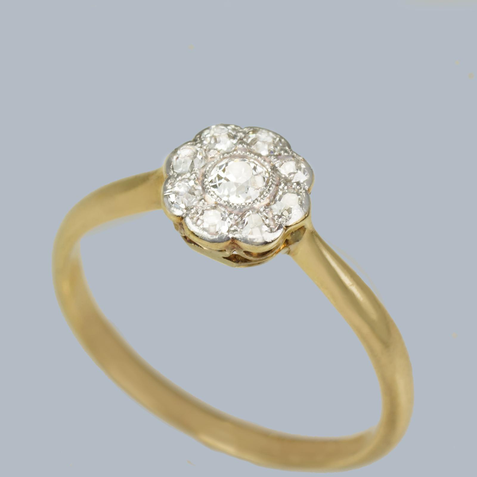 Edwardian Cluster Ring  Old Cut Diamond 18ct Gold & Platinum Antique Daisy Ring (1 of 9)