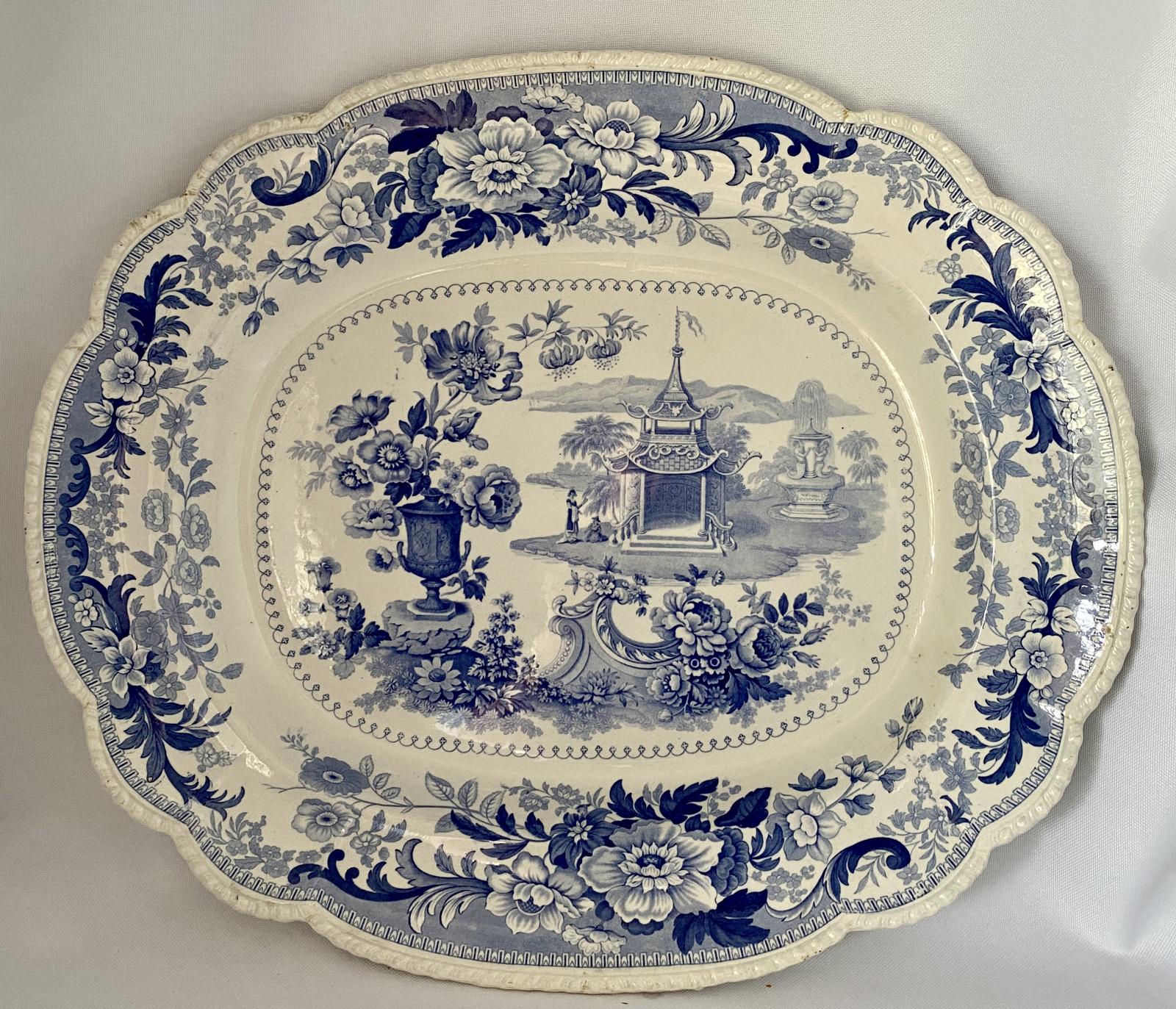 Large Blue & White Ashet Meat Plate. C1860 (1 of 8)