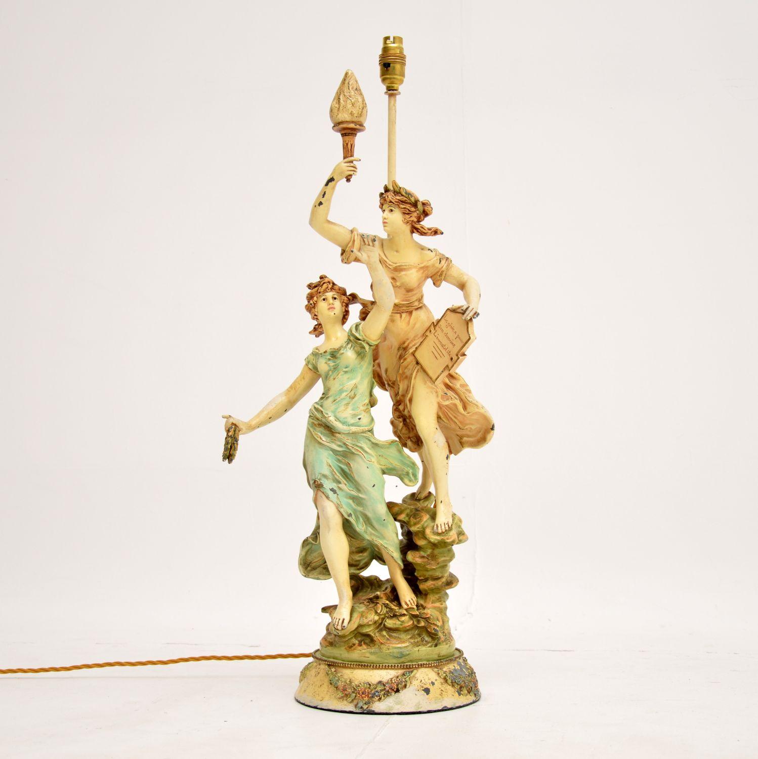 Large Antique Art Nouveau Table Lamp by L & F Moreau (1 of 10)