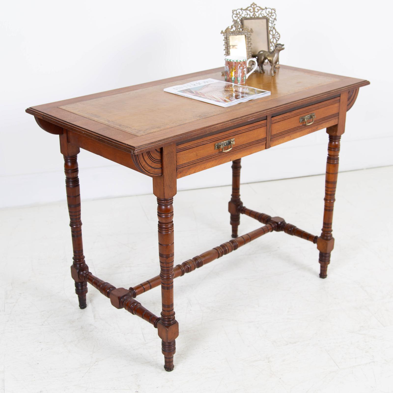 Walnut Aesthetic Movement Leather Topped 2 Drawer Desk c.1880 (1 of 13) Walnut Aesthetic Movement Leather Topped 2 Drawer Desk c.1880 (1 of 13)