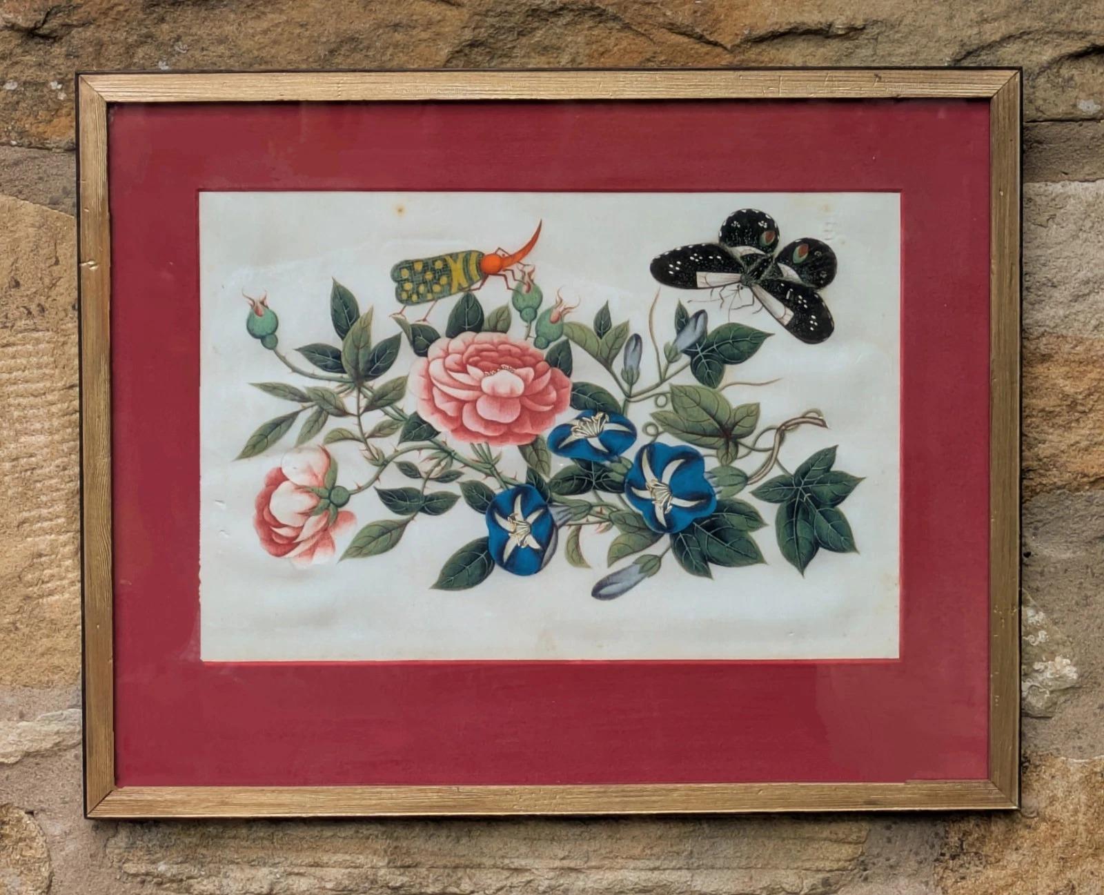 Antique Chinese Watercolour Painting Butterflies & Blossom (1 of 7) Antique Chinese Watercolour Painting Butterflies & Blossom (1 of 7)