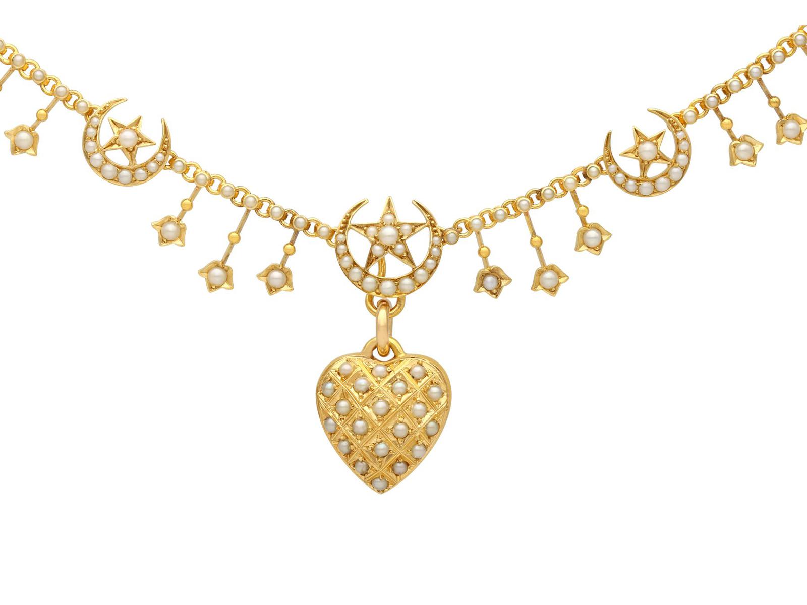 Seed Pearl & 15ct Yellow Gold Heart Necklace - Antique c.1880 (1 of 12) Seed Pearl & 15ct Yellow Gold Heart Necklace - Antique c.1880 (1 of 12)