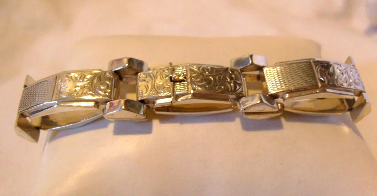 Bracelet Silver Victorian 1890s Ornate Fancy Pyramid Links 7 1/4" Length (1 of 15)