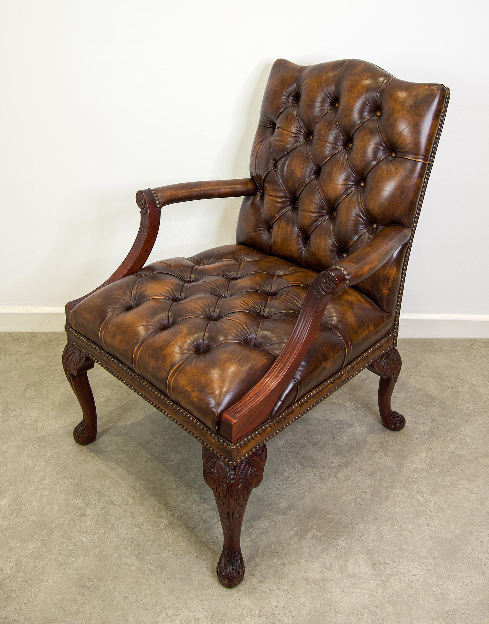 Vintage Gainsborough Mahogany Leather Armchair Button Back Desk Library Chair (1 of 5)