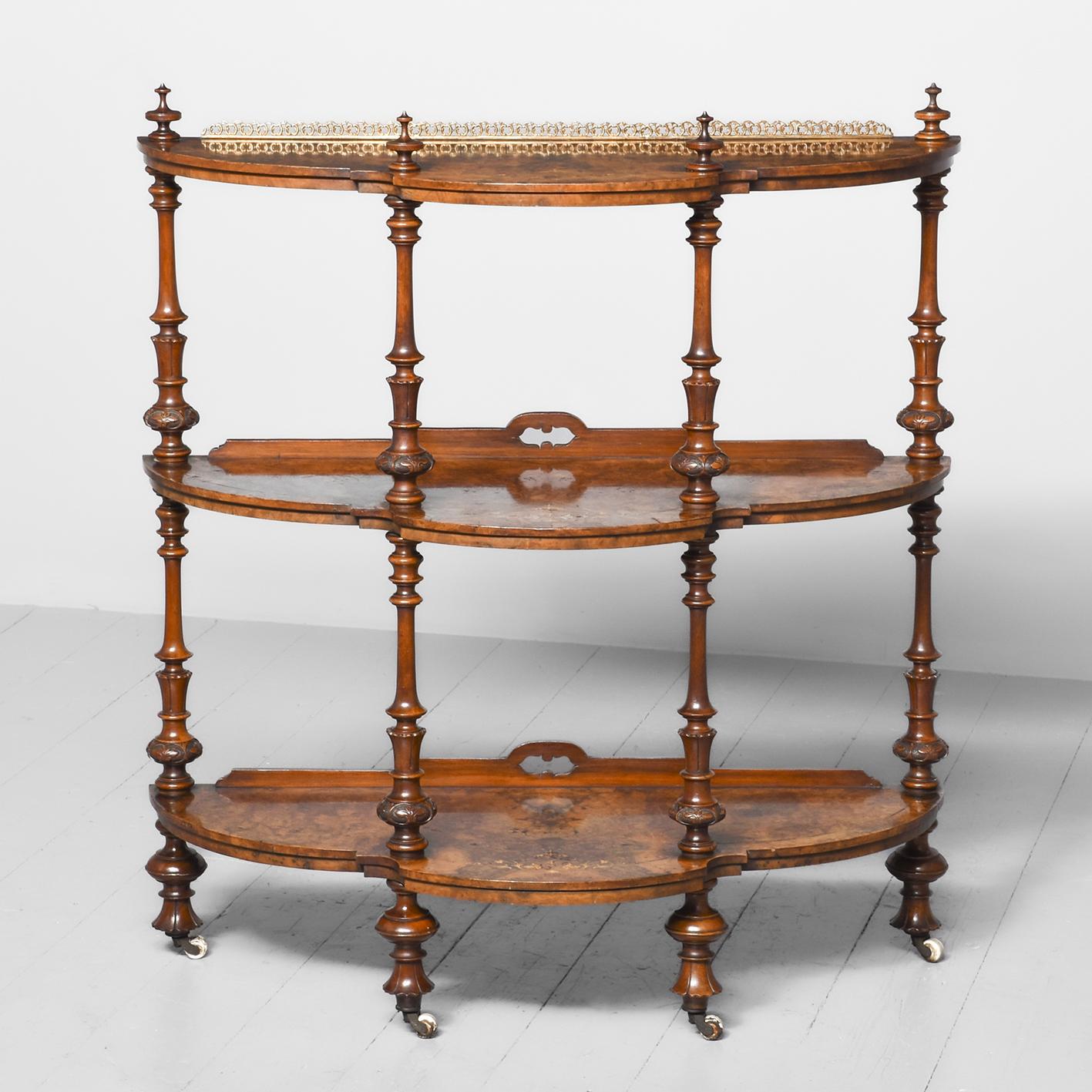 Quality Mid Victorian Marquetry Inlaid Burr Walnut Whatnot (1 of 12) Quality Mid Victorian Marquetry Inlaid Burr Walnut Whatnot (1 of 12)