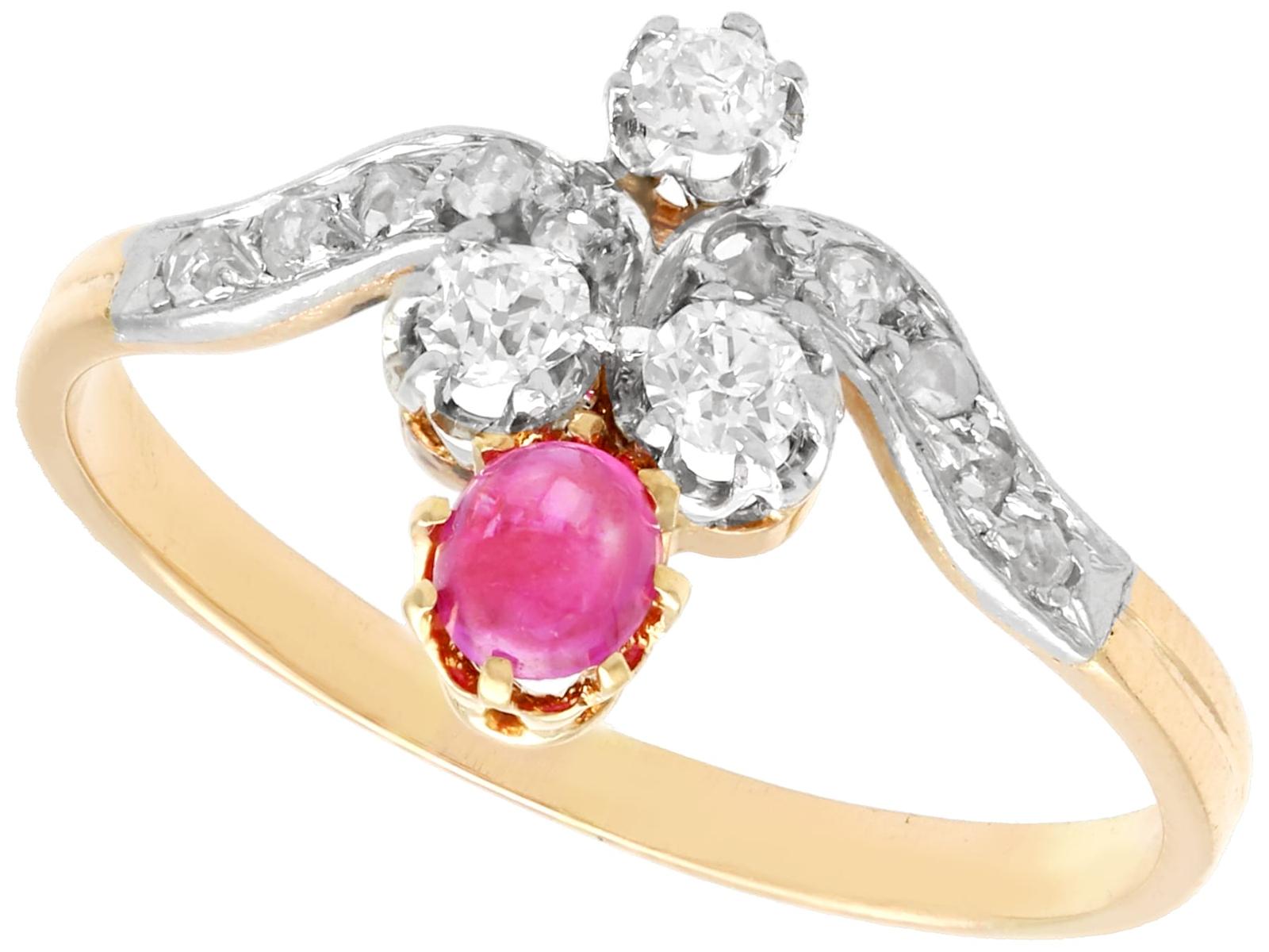 Antique 0.32ct Ruby & 0.36ct Diamond 15ct Yellow Gold Dress Ring c.1890 (1 of 9)