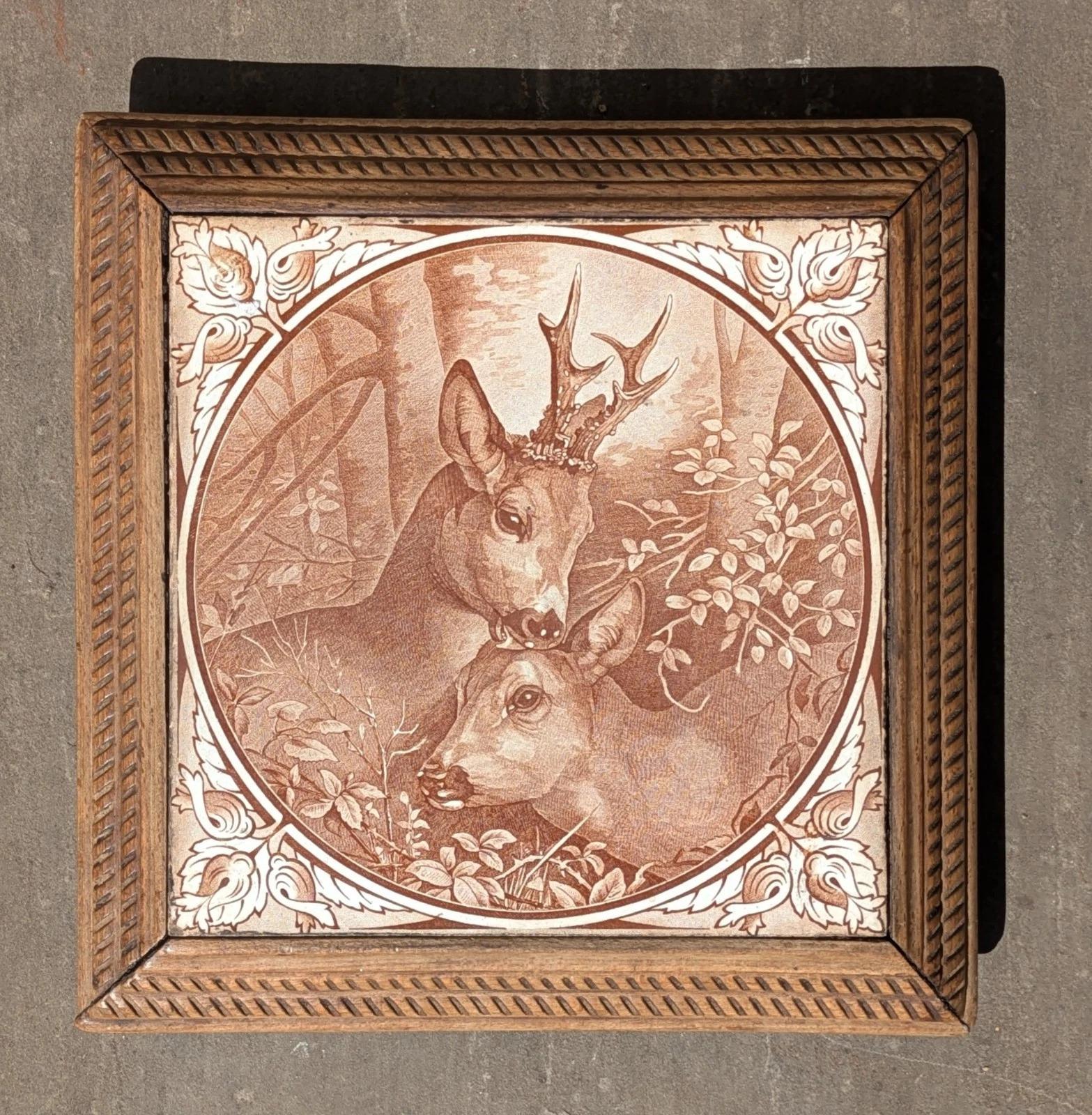 Antique French Deer Tile Wooden Stand (1 of 8) Antique French Deer Tile Wooden Stand (1 of 8)