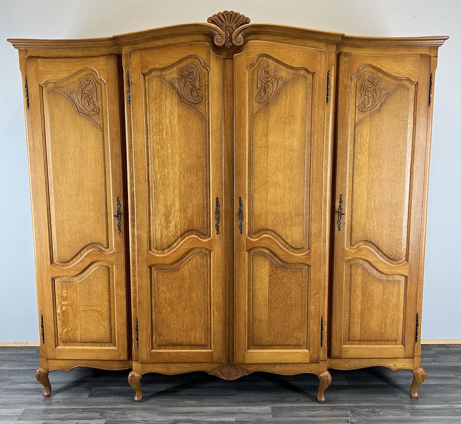 Wardrobe French Vintage Oak 4 Door Armoire Louis XVI Retro Closet (1 of 13)