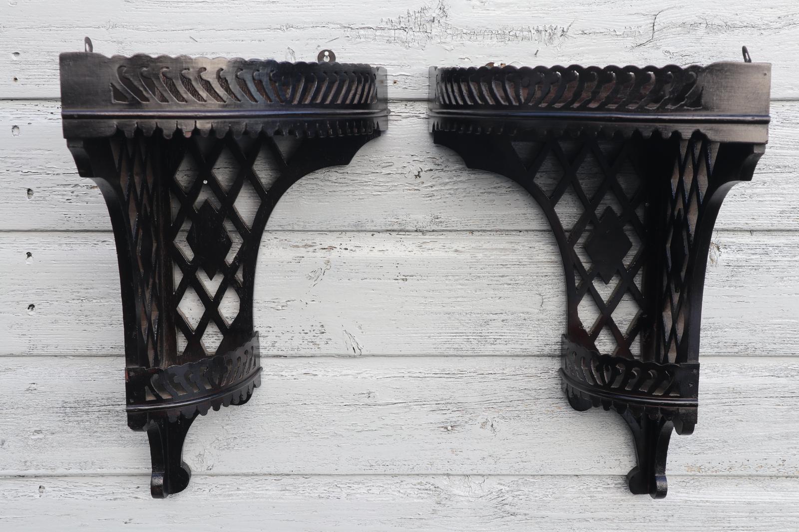 Aesthetic Movement, pierce-work corner shelves with galleries (a pair) c.1880 (1 of 35)