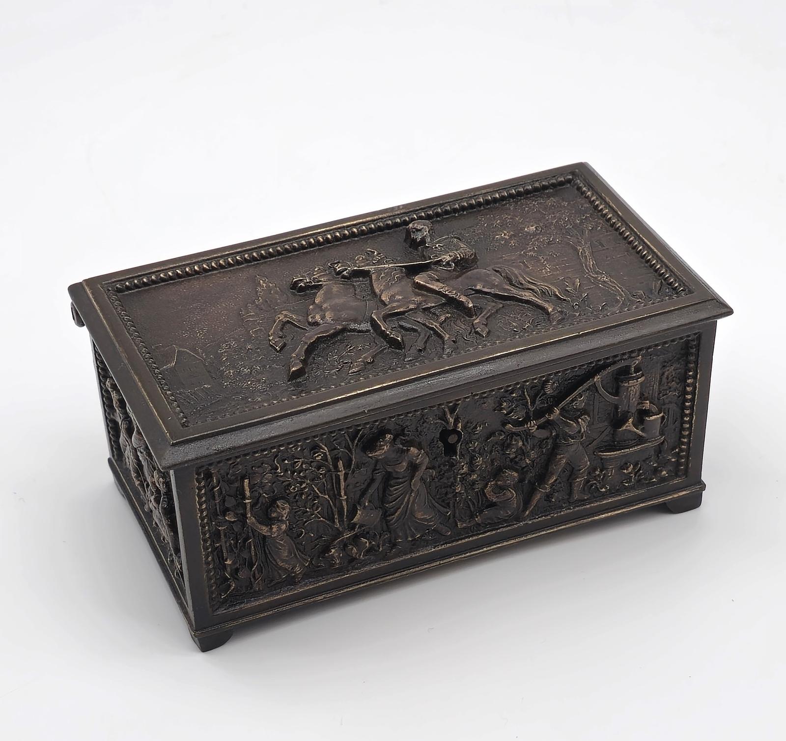 Bronze Jewellery Casket Finely Decorated with 18th Century Rural Scenes (1 of 16)