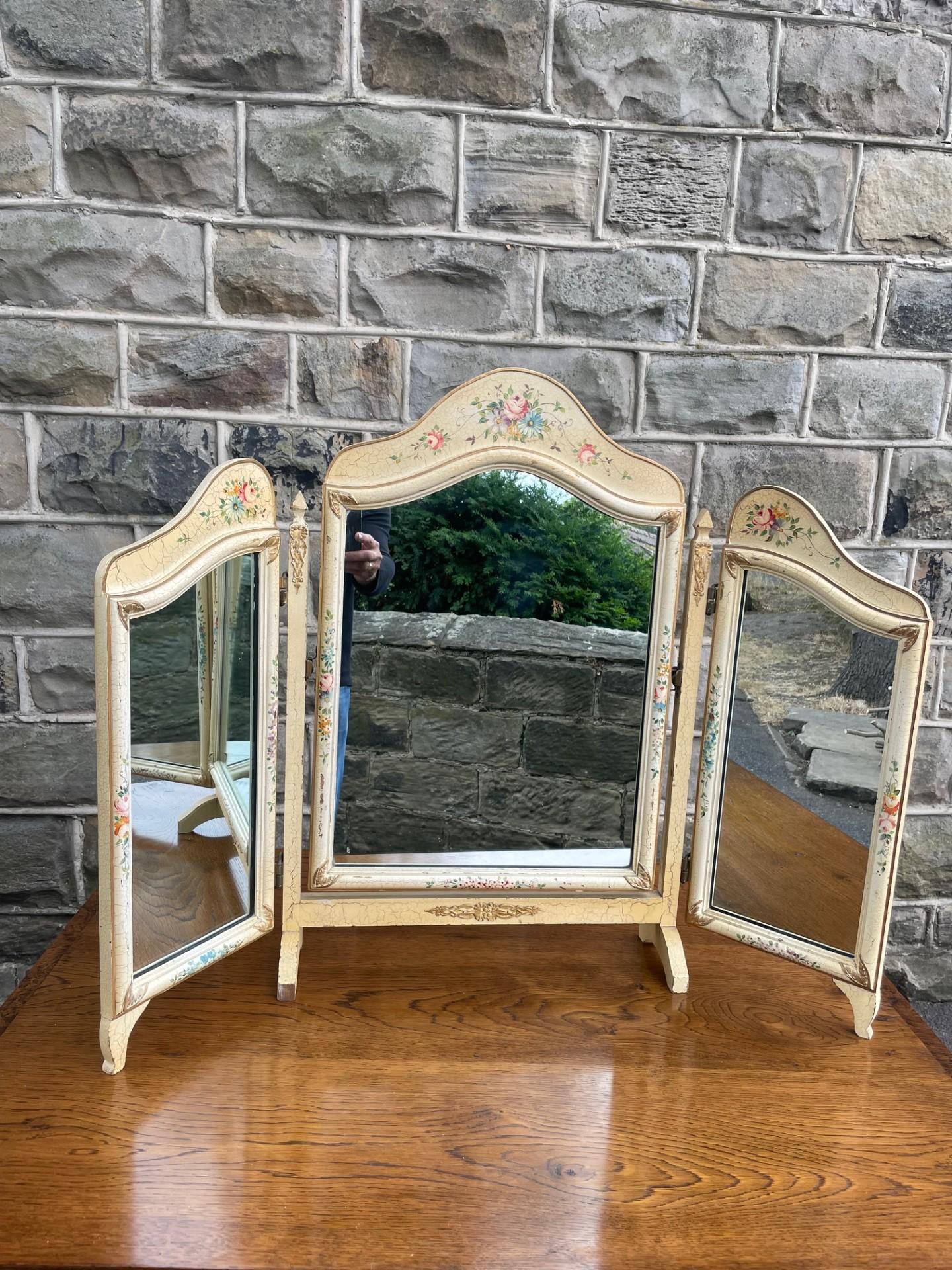 Antique Floral Painted Triptych Dressing Table Mirror (1 of 7) Antique Floral Painted Triptych Dressing Table Mirror (1 of 7)