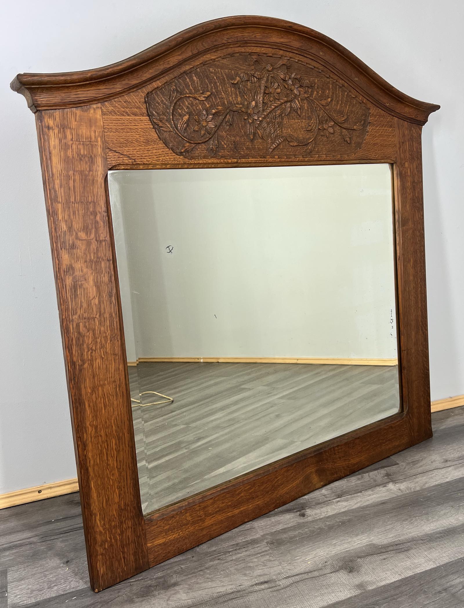 Mirror Antique French Oak Carved Floral Frame (1 of 9)
