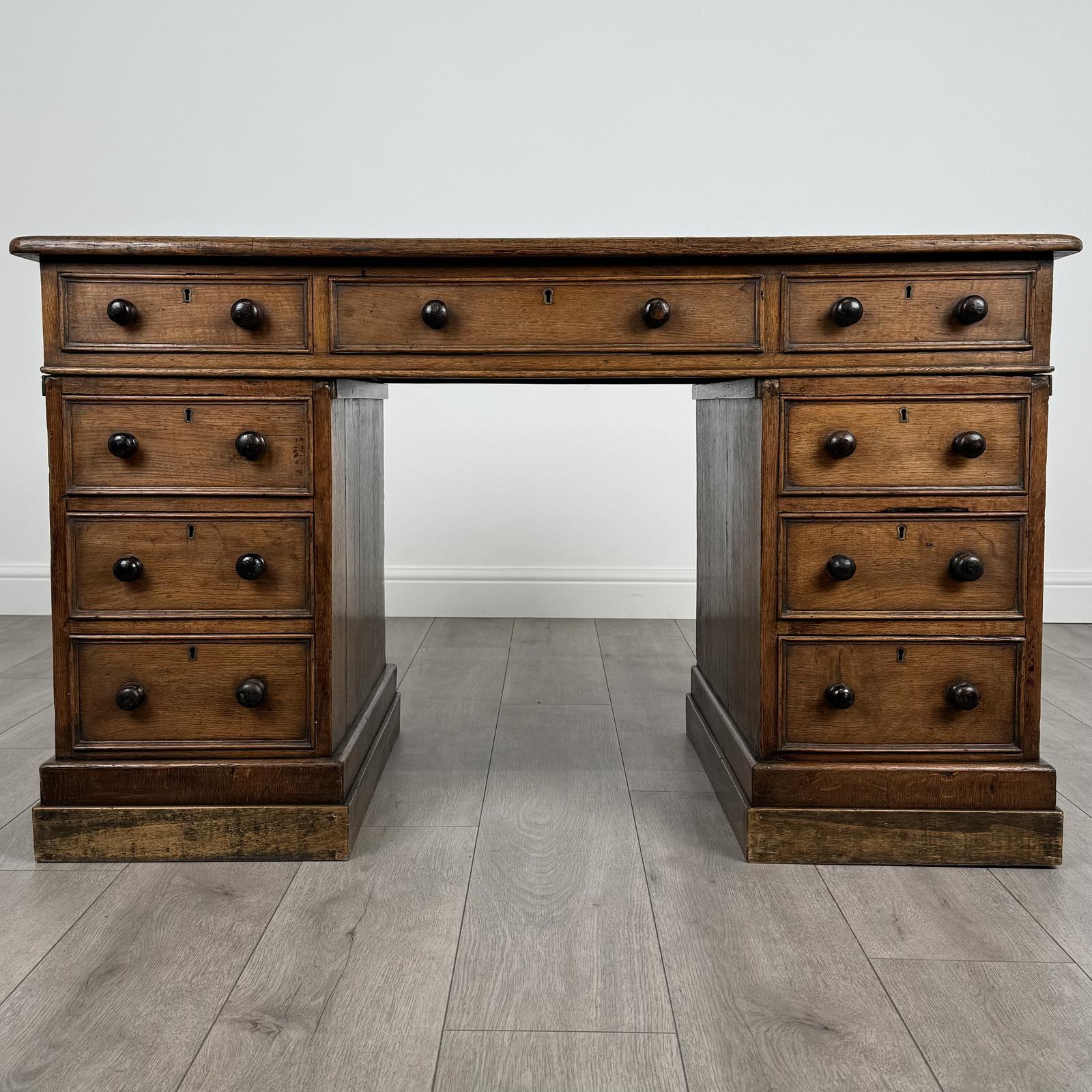 Antique 19th Century Pedestal Desk In Oak (1 of 11) Antique 19th Century Pedestal Desk In Oak (1 of 11)