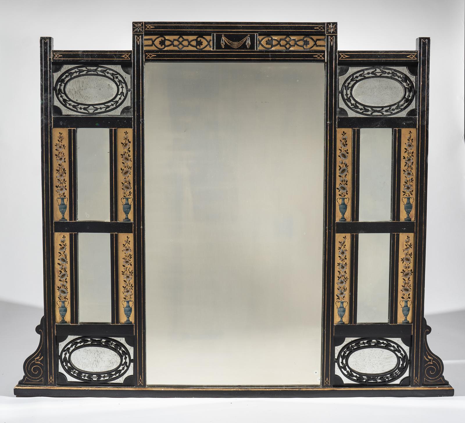 19th Century Aesthetic Movement Ebonised, Gilt and Painted Overmantle Mirror (1 of 12)