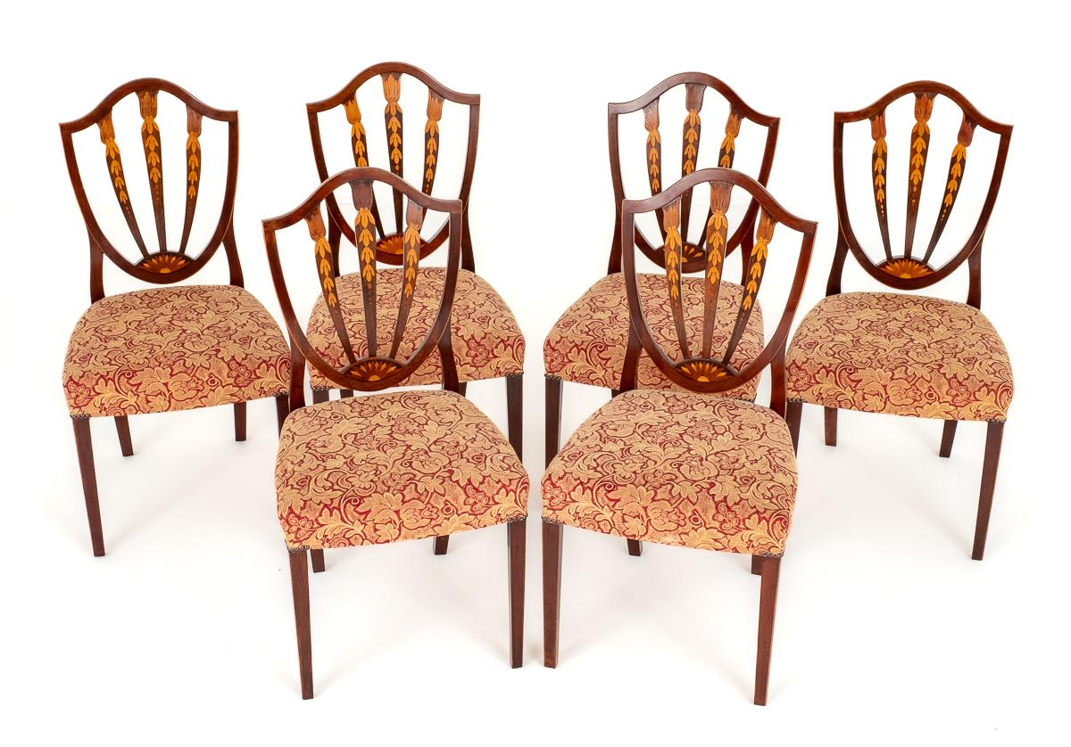 Set of 6 Mahogany Hepplewhite Style Inlaid Dining Chairs (1 of 8)