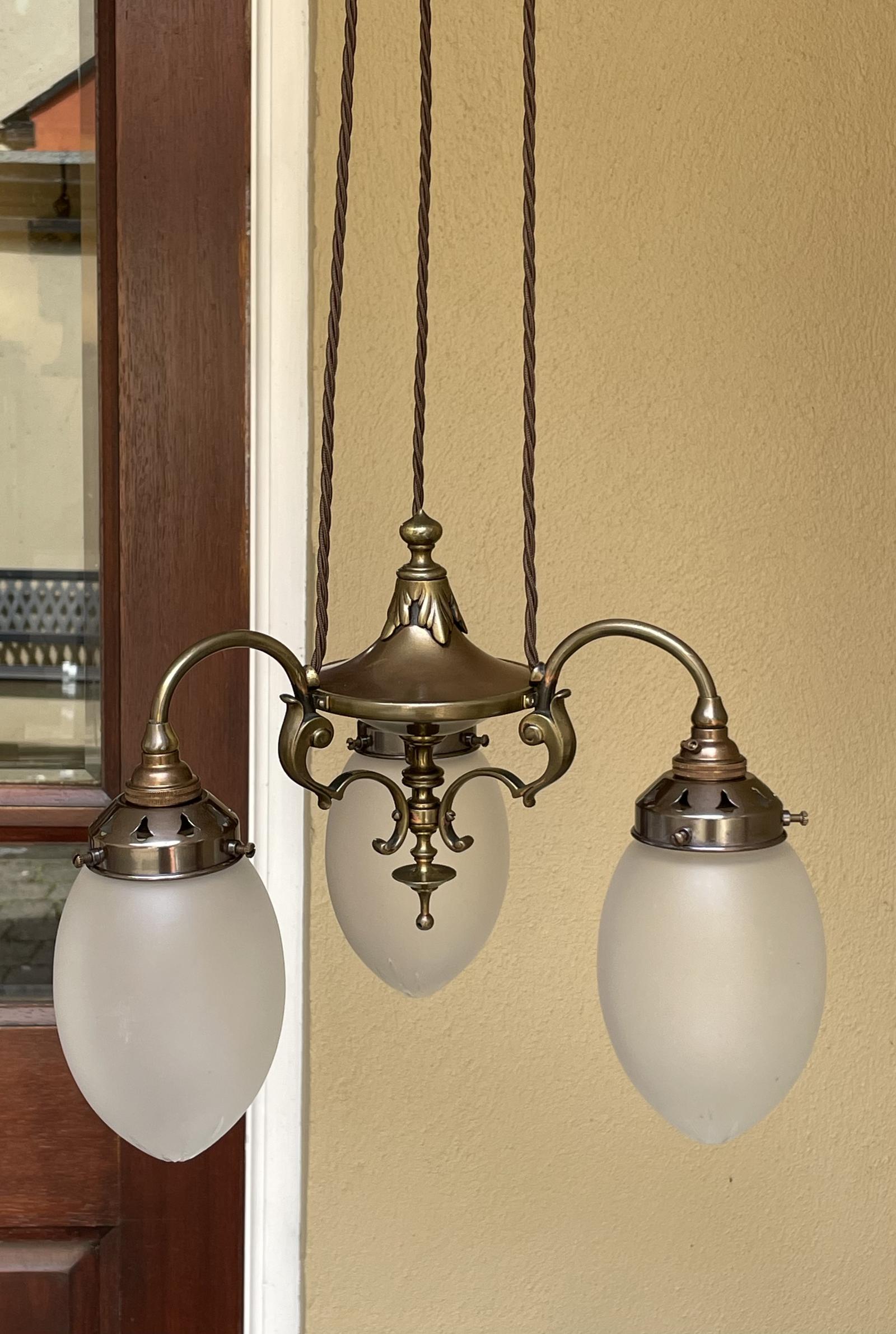 Early 20th Century Brass Three Light Chandelier (1 of 6) Early 20th Century Brass Three Light Chandelier (1 of 6)