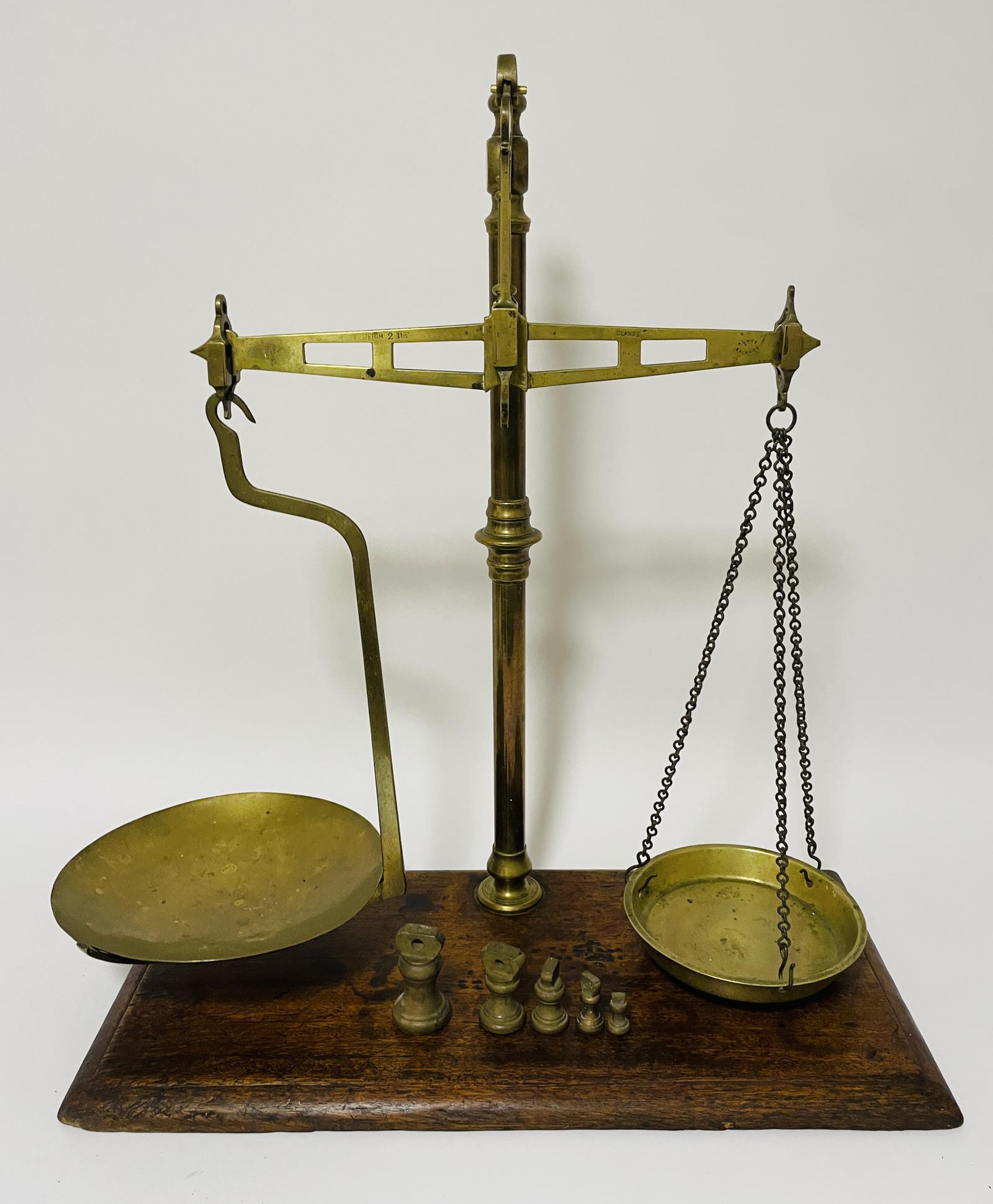 Large Antique Brass Scales & Weights (1 of 9)
