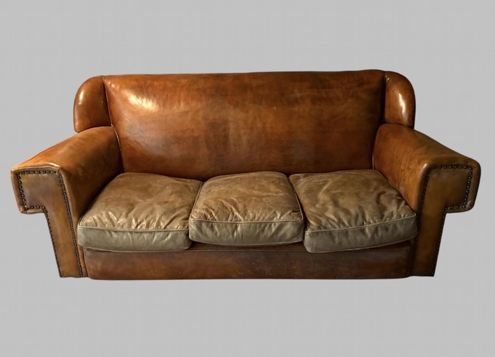 Art Deco Three Seater Leather Sofa c.1930 (1 of 9) Art Deco Three Seater Leather Sofa c.1930 (1 of 9)