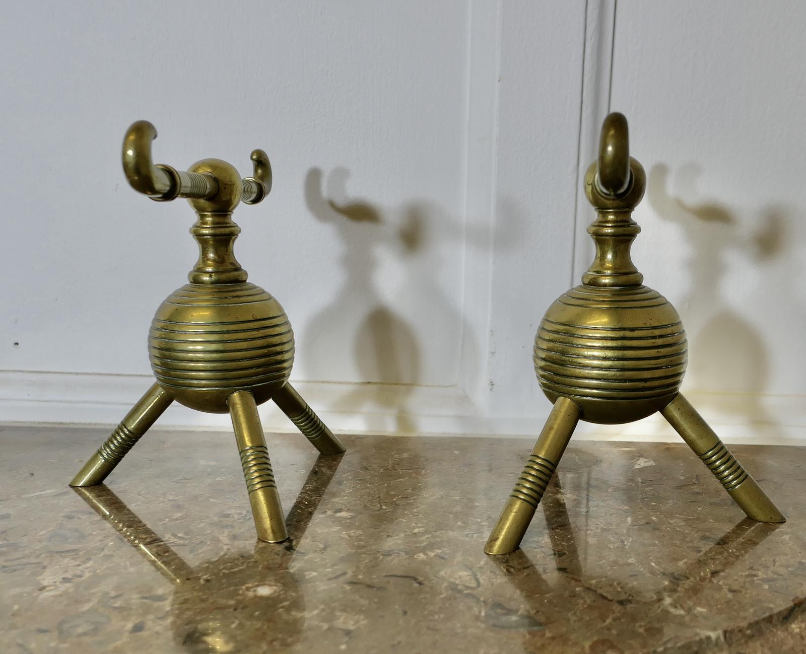 Brass Aesthetic Movement Christopher Dresser Fire Dogs (1 of 7)