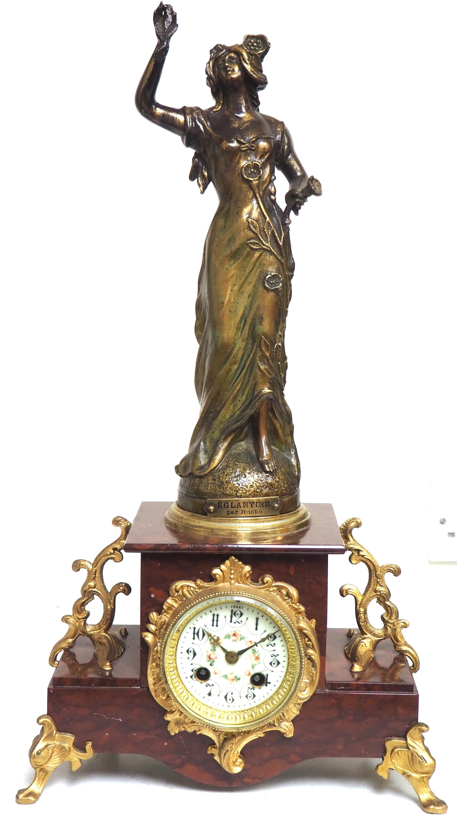 Antique French Figural Striking 8-day Mantle Clock Marble Case c.1900 (1 of 11)