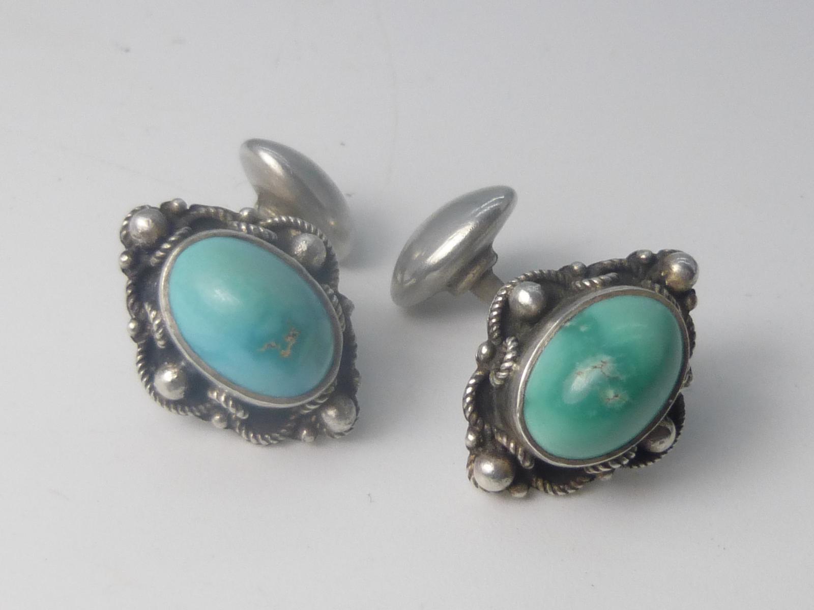 Silver & Turquoise Cufflinks (1 of 5)