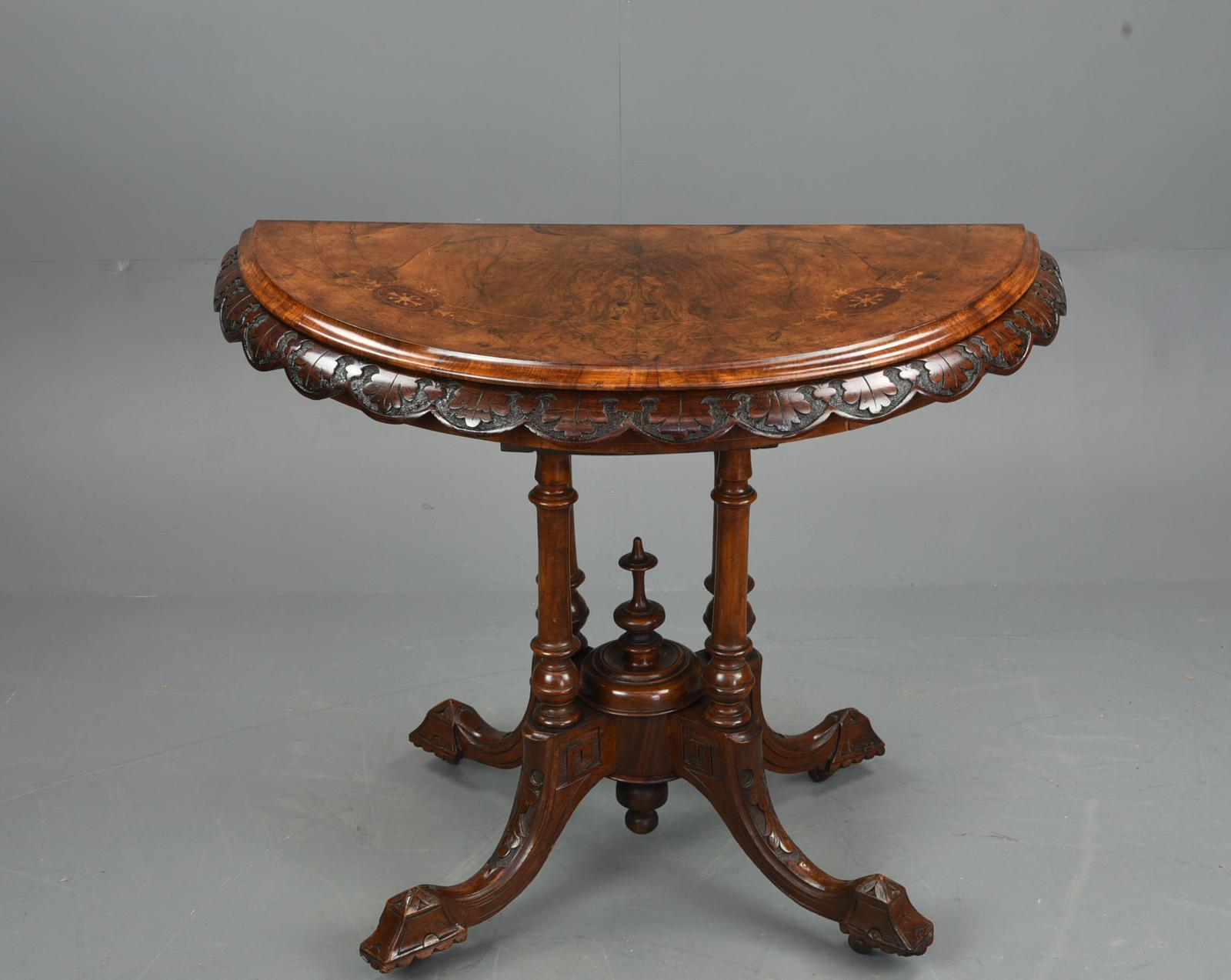 Victorian Burr Walnut Demi Lune Card Table (1 of 1)