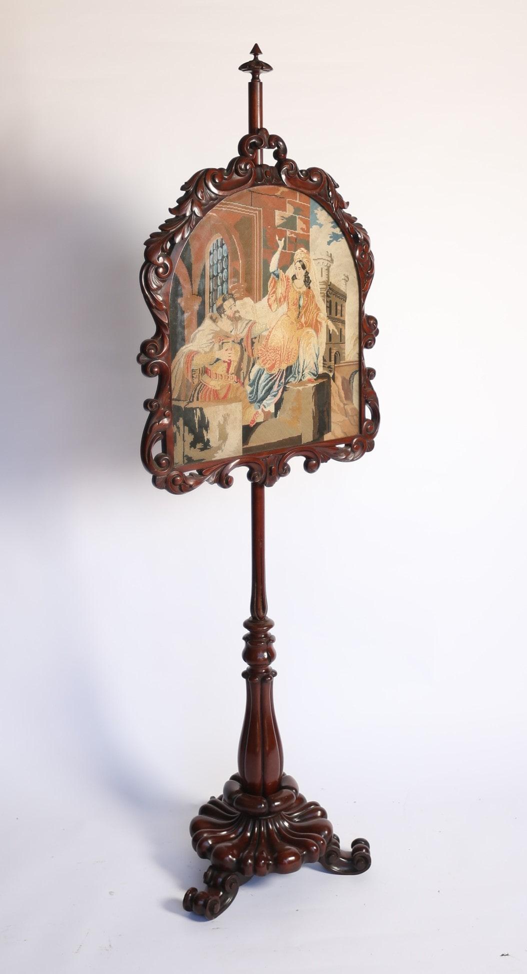 Victorian Carved Mahogany Pole Screen (1 of 9)