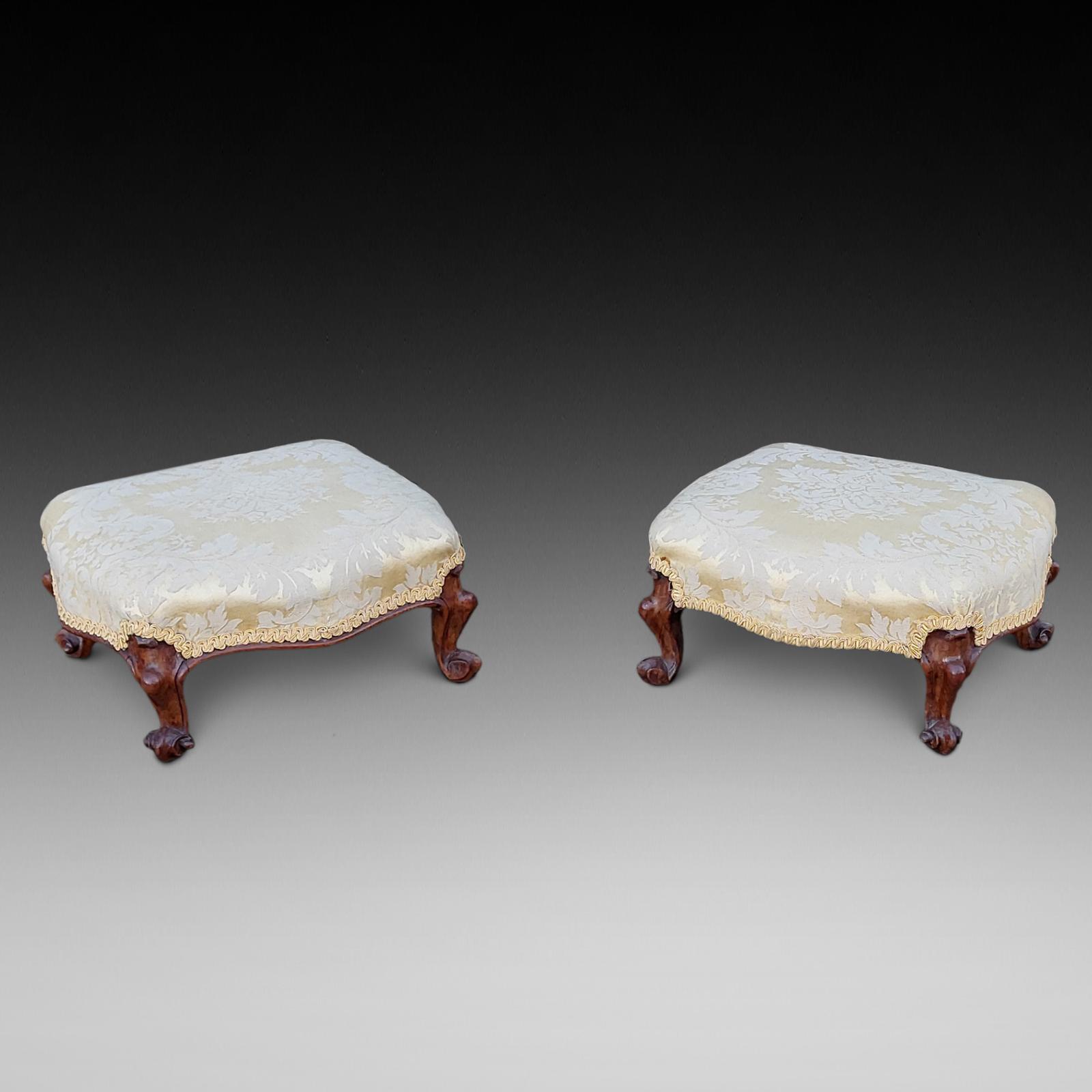 Pair of Victorian Walnut Upholstered Footstools (1 of 5) Pair of Victorian Walnut Upholstered Footstools (1 of 5)