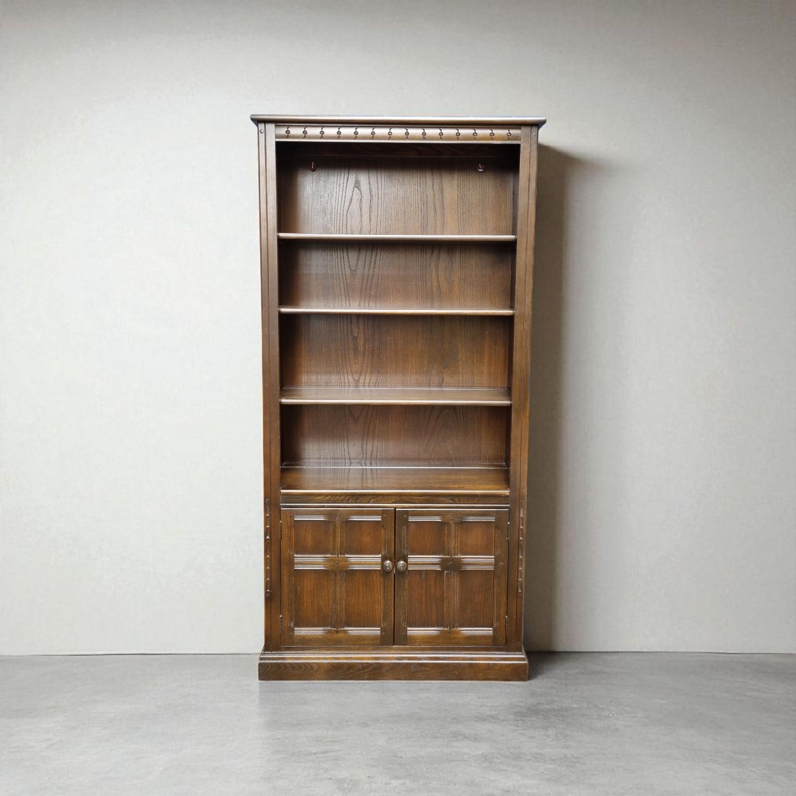 Vintage Ercol Large Bookcase With Cupboard / Dark Brown c.1970 (1 of 8)