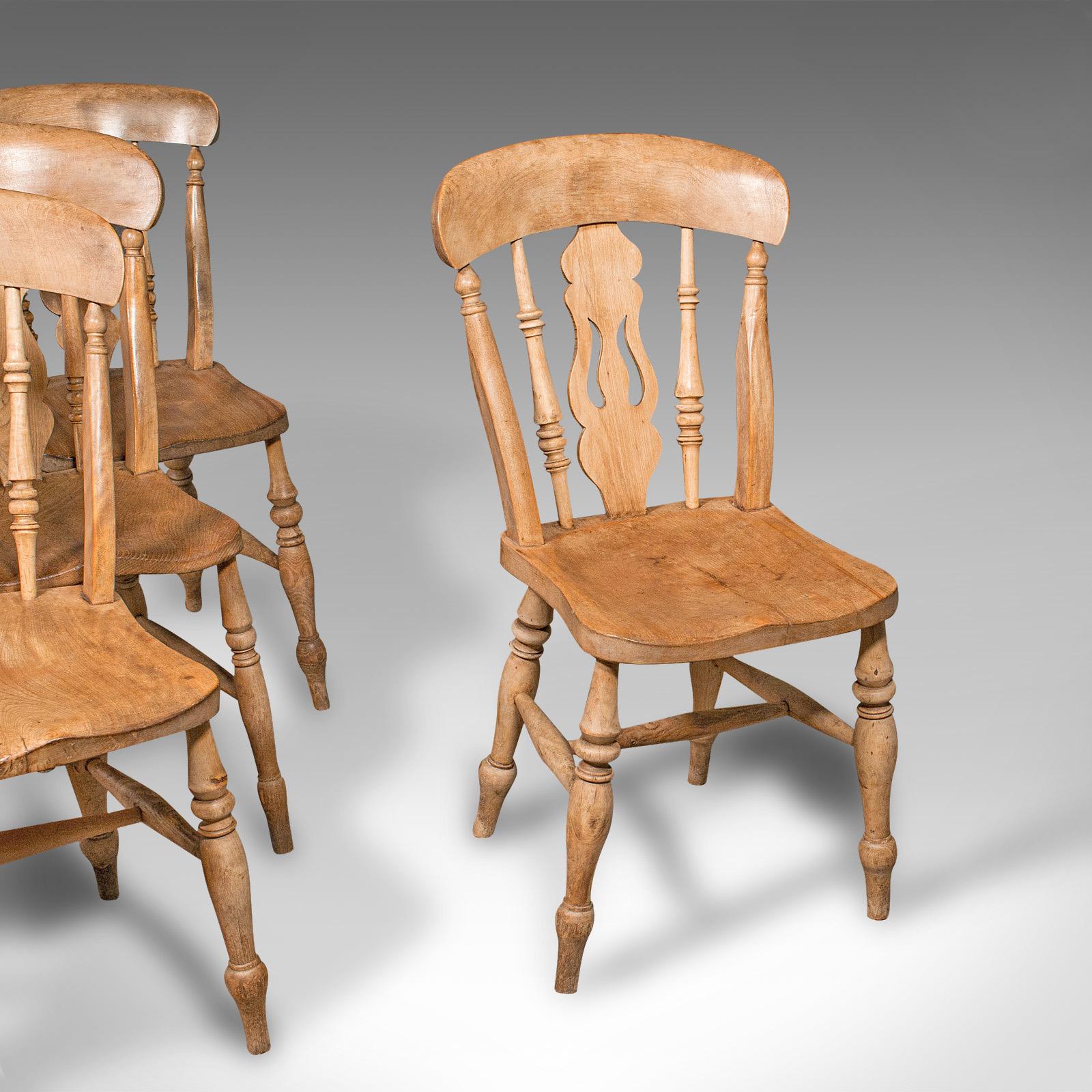 Set of 4 Antique Dining Chairs, English Elm, Beech, Kitchen, Reception Hall Seat (1 of 12)
