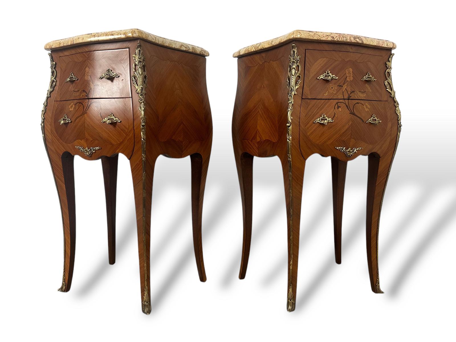 French Marquetry Bedside Tables  Cabinets with Marble Tops (1 of 15)