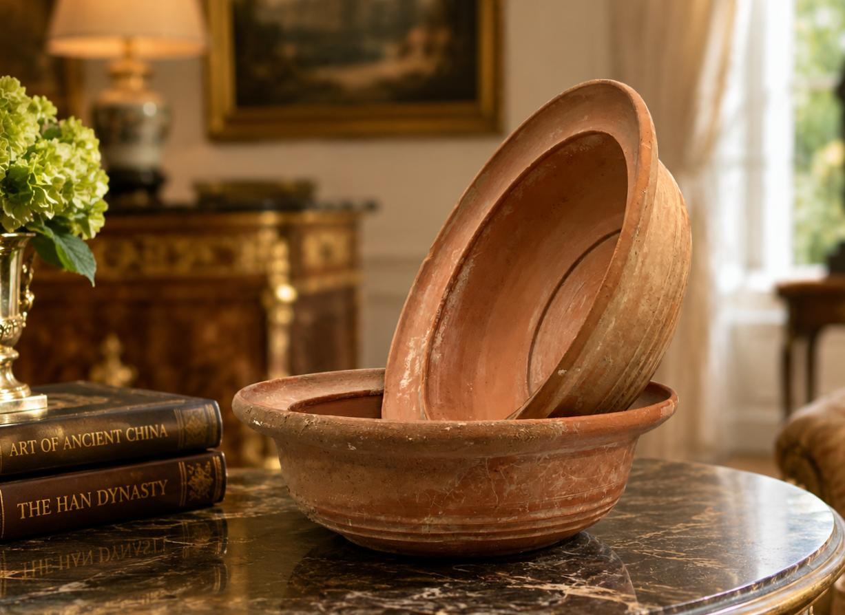 Rare Pair of Chinese Han Dynasty Red Pottery Bowls Basins (206 BC - 220 AD) (1 of 19) Rare Pair of Chinese Han Dynasty Red Pottery Bowls Basins (206 BC - 220 AD) (1 of 19)
