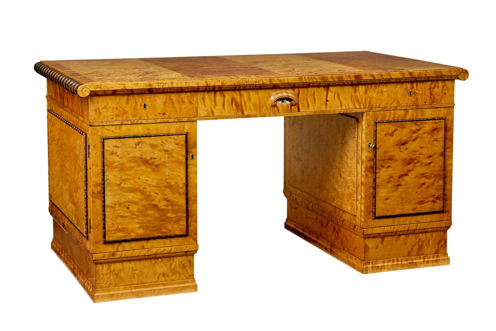 Scandinavian Birch Art Deco Pedestal Desk (1 of 12) Scandinavian Birch Art Deco Pedestal Desk (1 of 12)