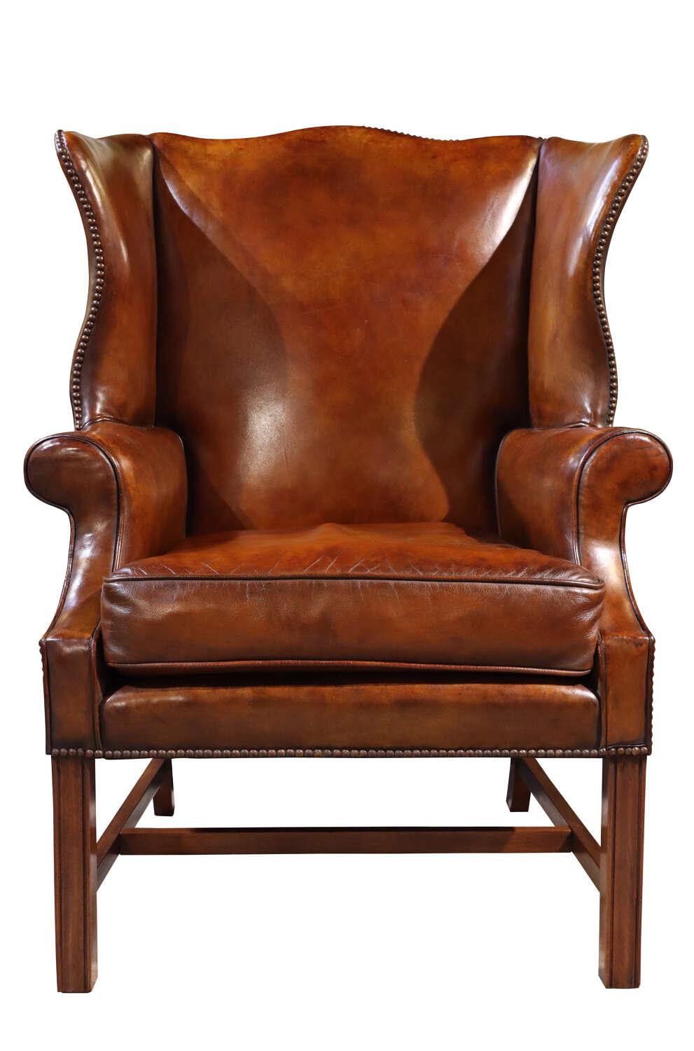 Mahogany Leather Wing Chair (1 of 5) Mahogany Leather Wing Chair (1 of 5)